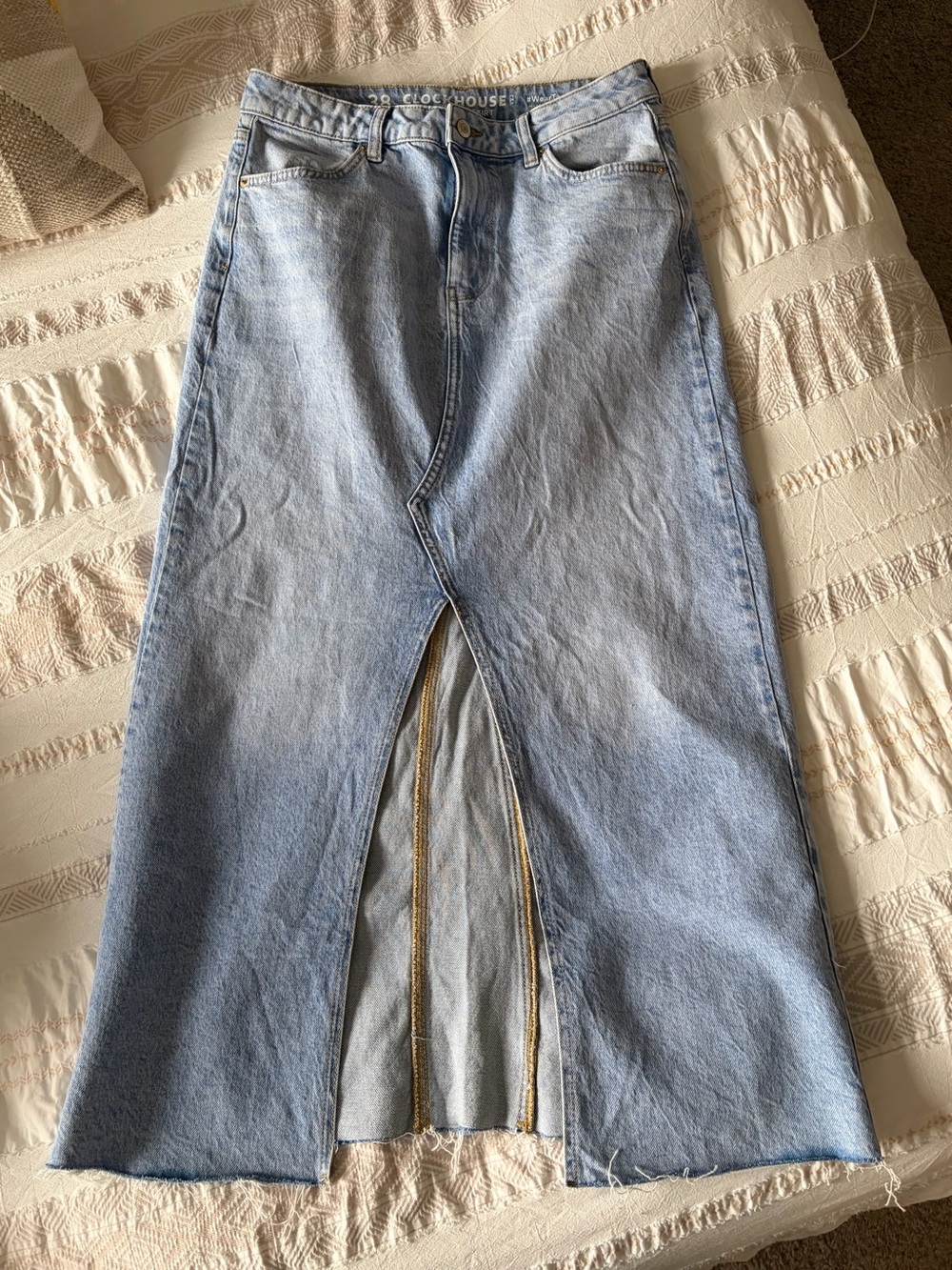 Denim Maxi Skirt with Center Front Slit